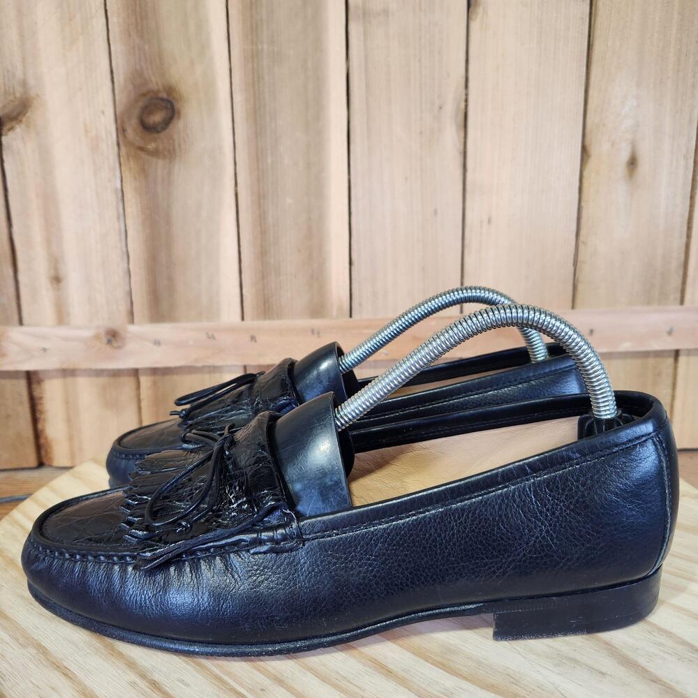 Salvatore Ferragamo Kiltie Loafers Shoes Mens 7.5 D Black Leather Slip On Dress